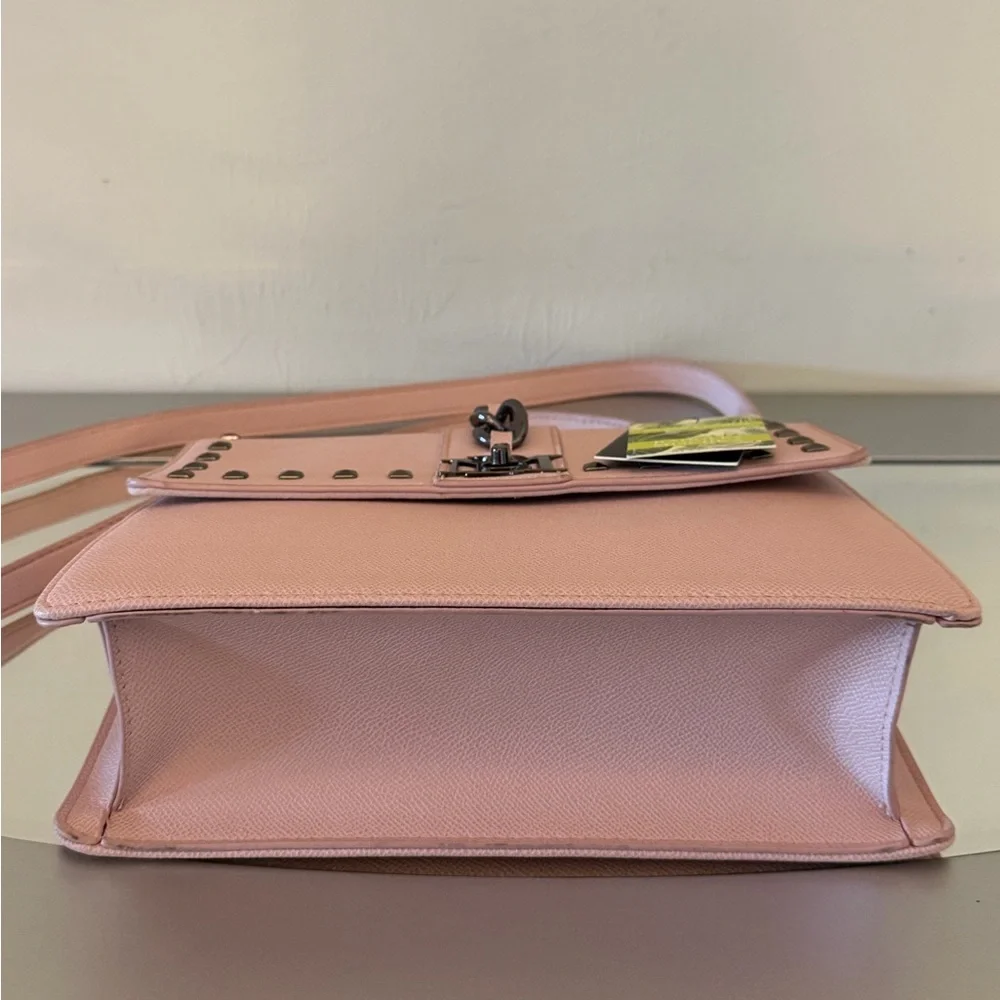 BADGLEY MISCHKA Blush Pink Studded Crossbody Bag with Chain and Logo Lock